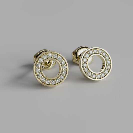 Diamond Border Earstuds - Yellow Gold