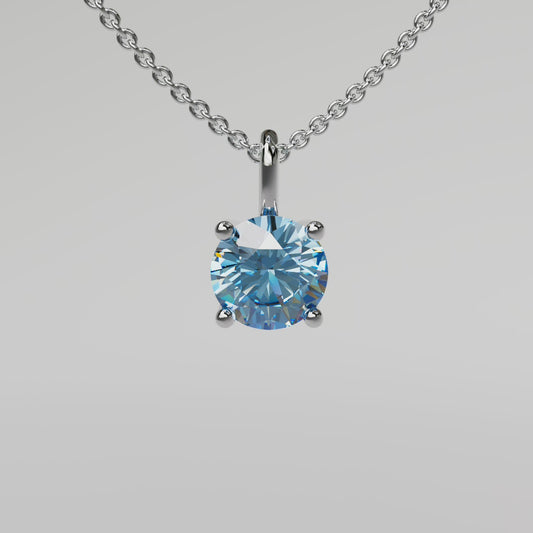 Blue Round Diamond Pendant - White Gold
