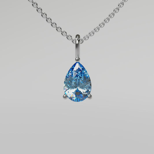 Blue Pear Diamond Pendant - White Gold