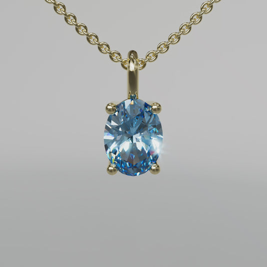 Blue Oval Diamond Pendant - Yellow Gold - 1ct