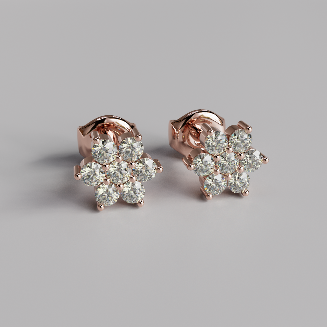 Diamond Flower Earstuds - Rose Gold