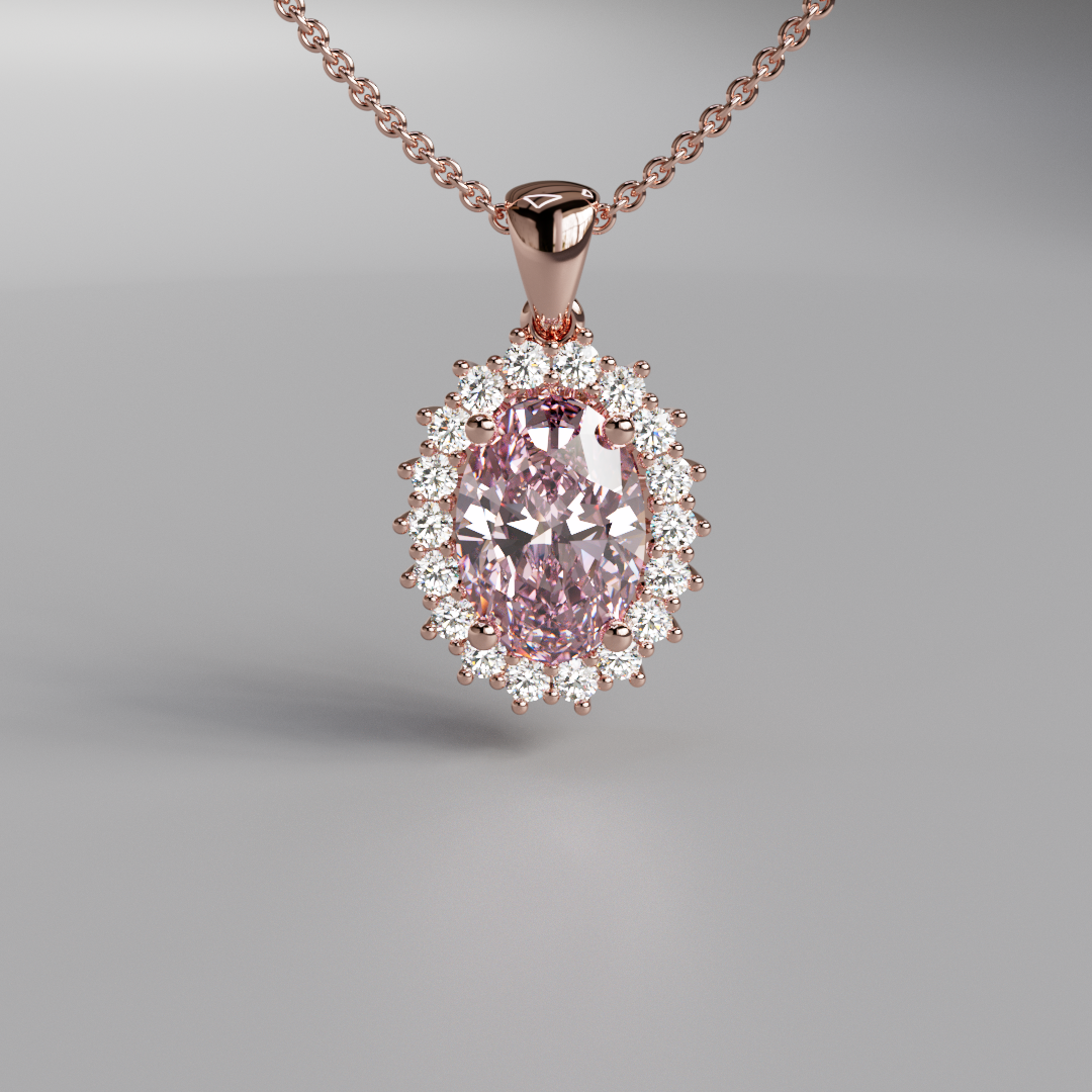 Pink Oval Diamond Halo Pendant - 2ct