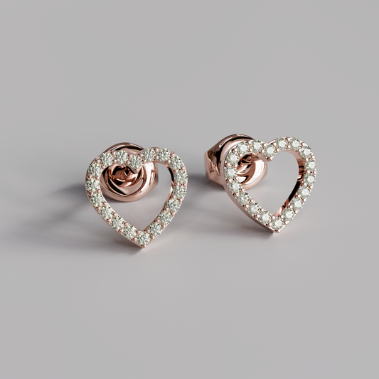 Diamond Heart Earstuds - Rose Gold