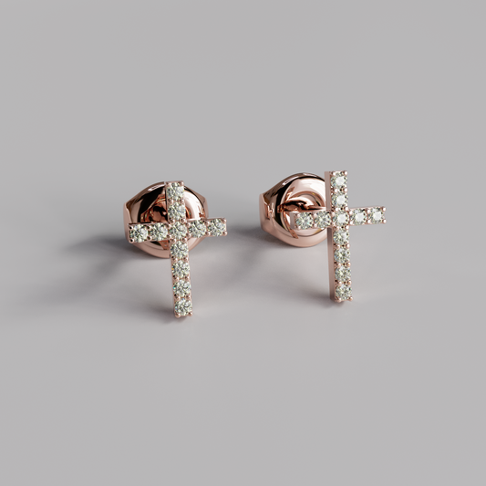 Diamond Cross Earstuds - Rose Gold