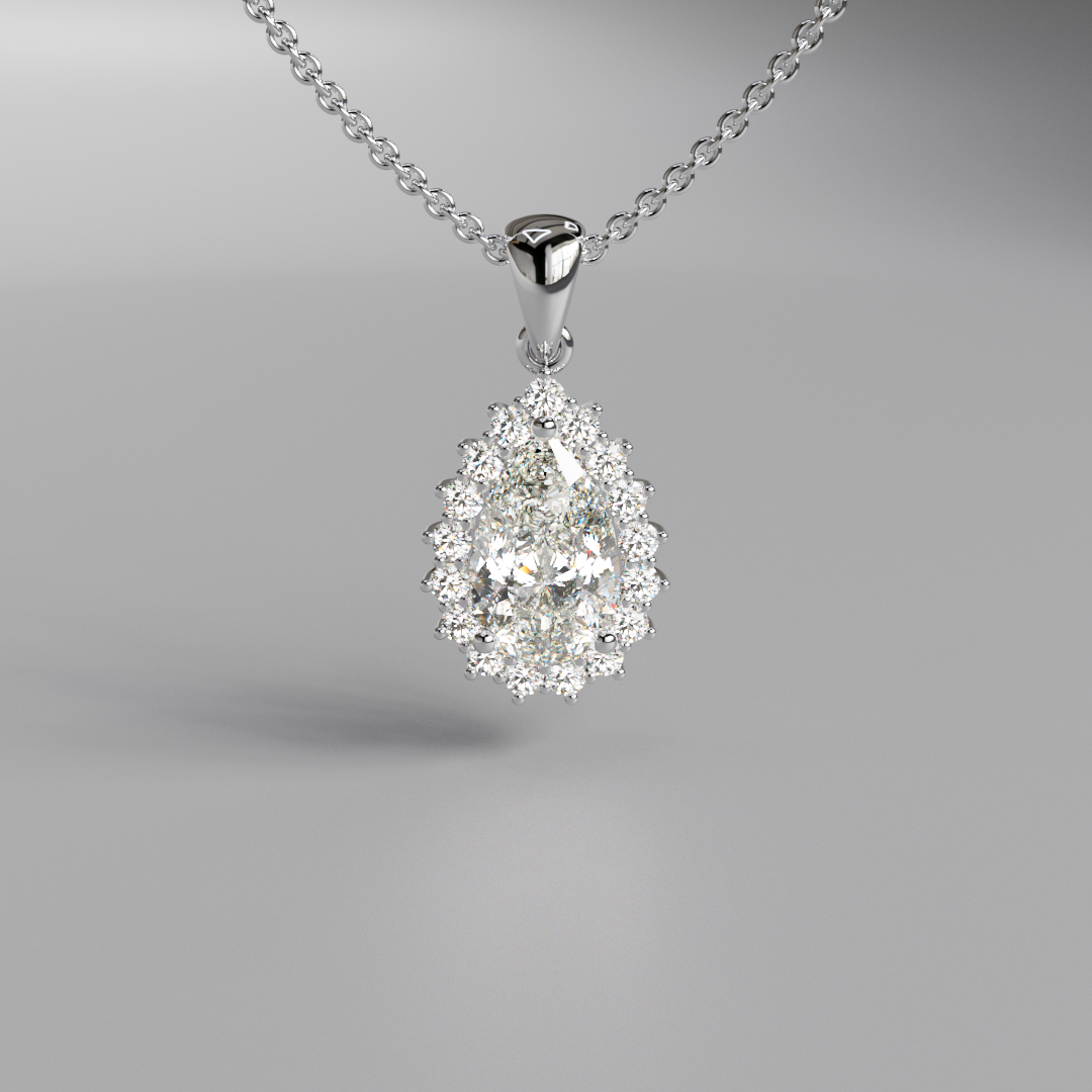 Pear Diamond Halo Pendant - 1ct