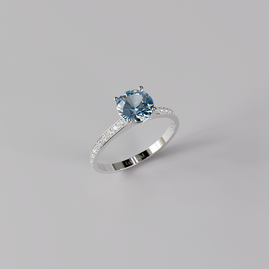 Blue Round Diamond Pave Ring - 1ct