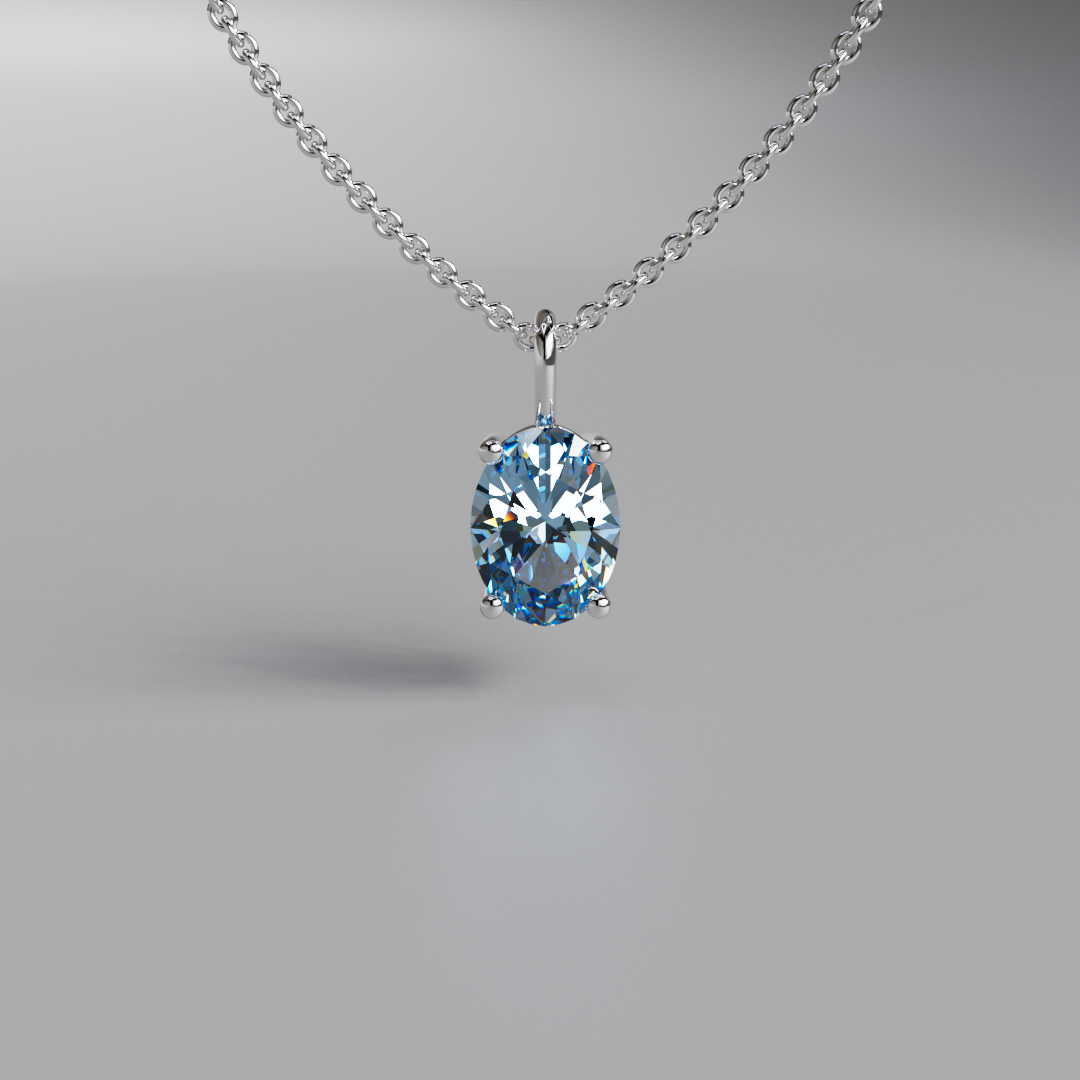 Blue Oval Diamond Pendant - 1ct