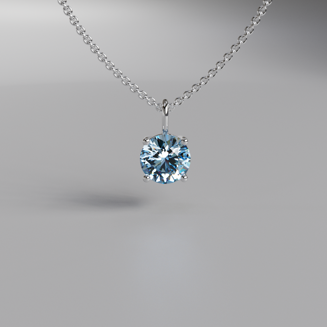 Blue Round Diamond Pendant - 1ct