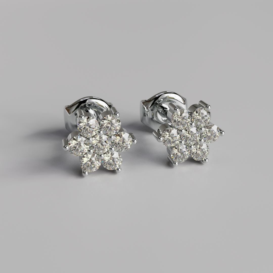Diamond Flower Earstuds - White Gold