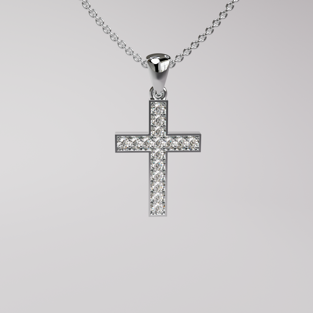 Diamond Cross Pendant - White Gold