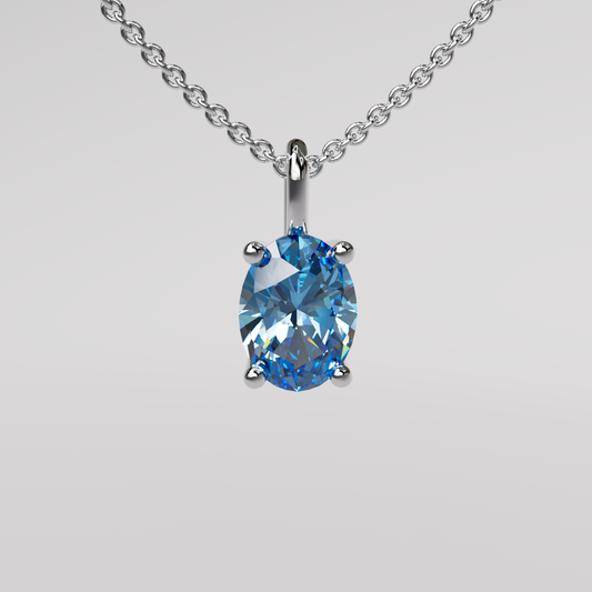 Blue Oval Diamond Pendant - White Gold