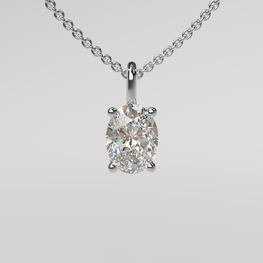 Oval Diamond Pendant - White Gold