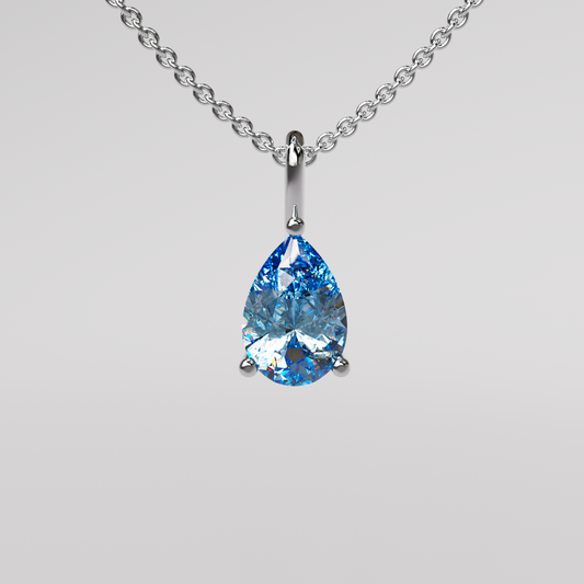 Blue Pear Diamond Pendant - White Gold