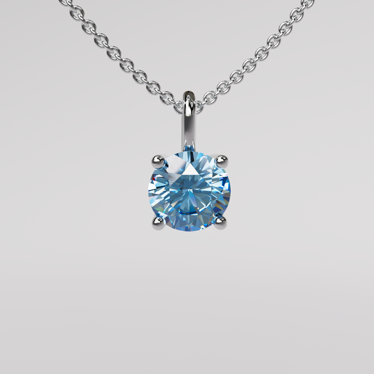 Blue Round Diamond Pendant - White Gold