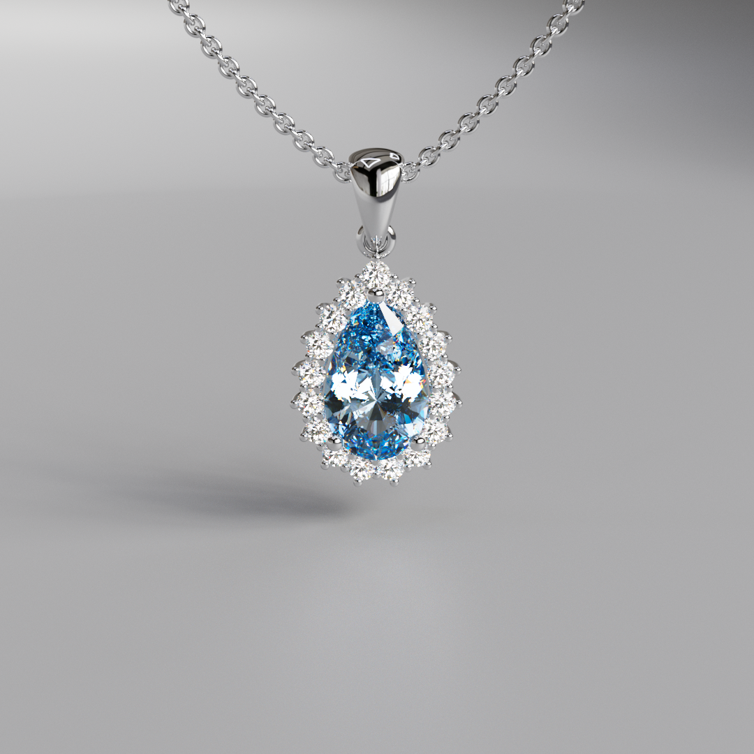Blue Pear Diamond Halo Pendant - 1ct