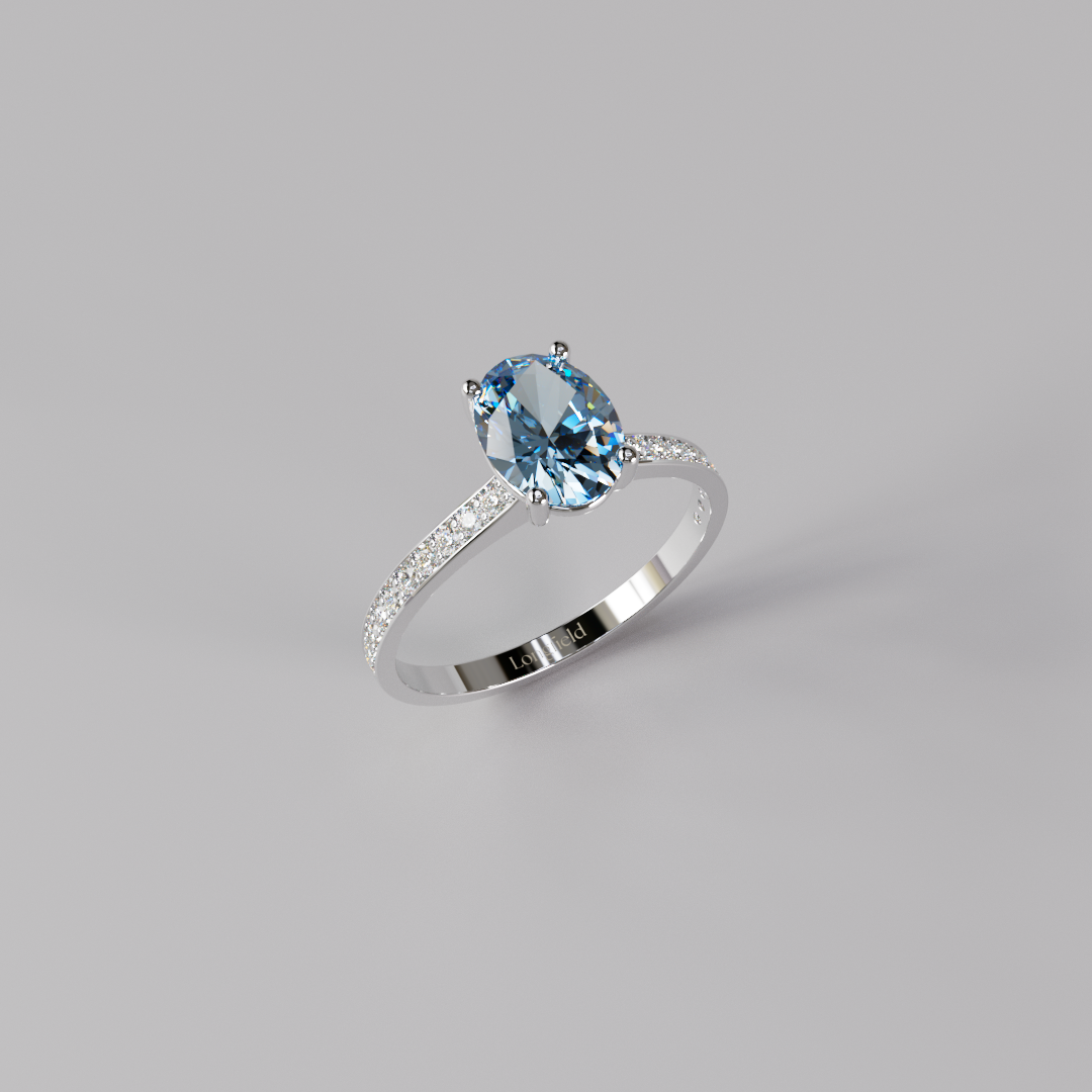 Blue Oval Diamond Pave Ring - 1ct