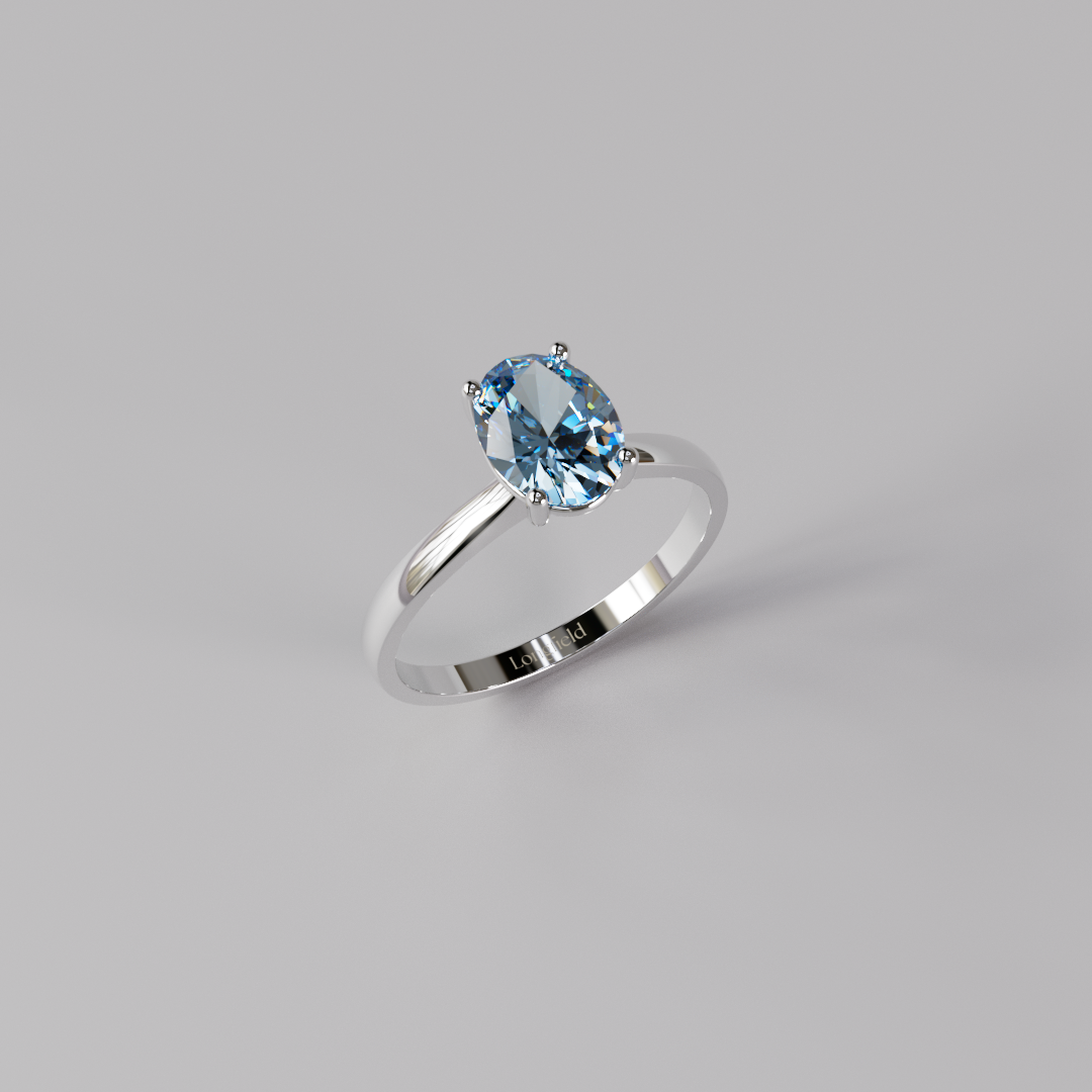 Blue Oval Diamond Ring - 1ct