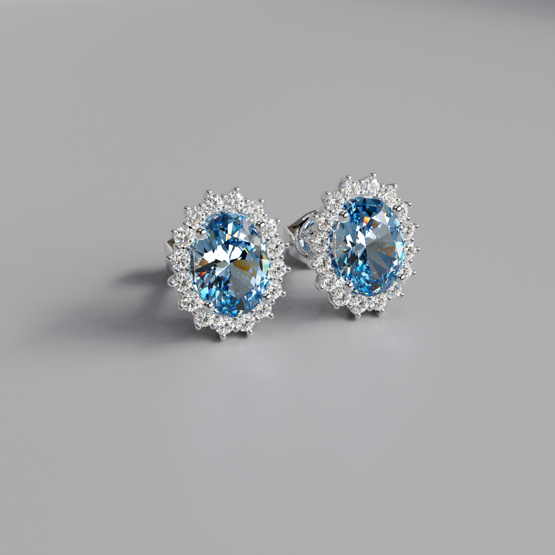 Blue Oval Diamond Halo Earstuds - 2.5ct