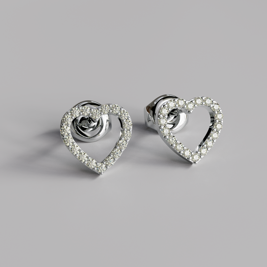 Diamond Heart Earstuds - White Gold