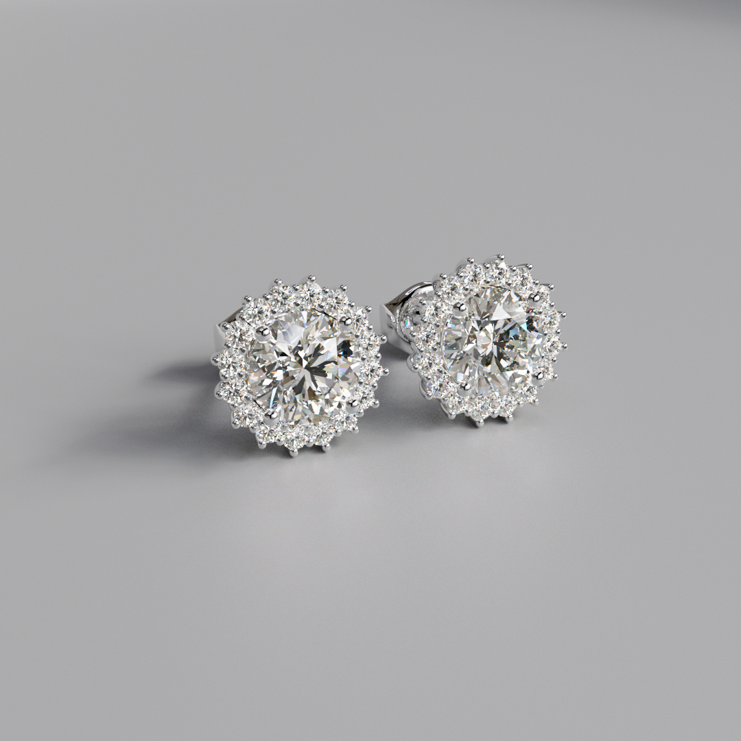 Round Diamond Halo Earstuds - 2.5ct