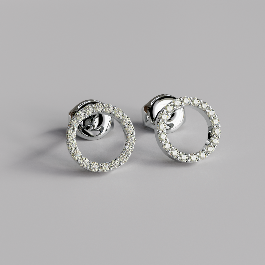 Diamond Circle Earstuds - White Gold