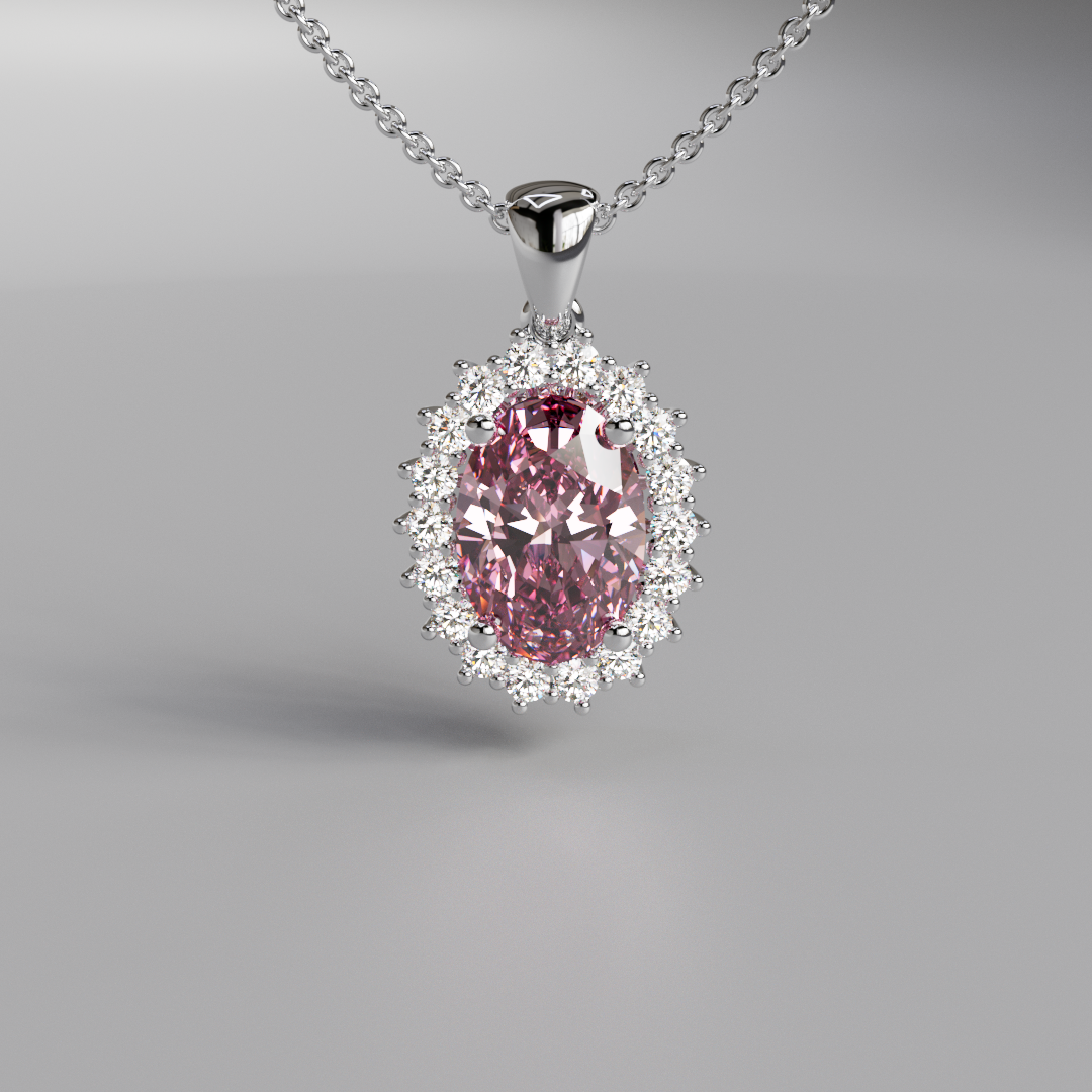 Pink Oval Diamond Halo Pendant - 2ct