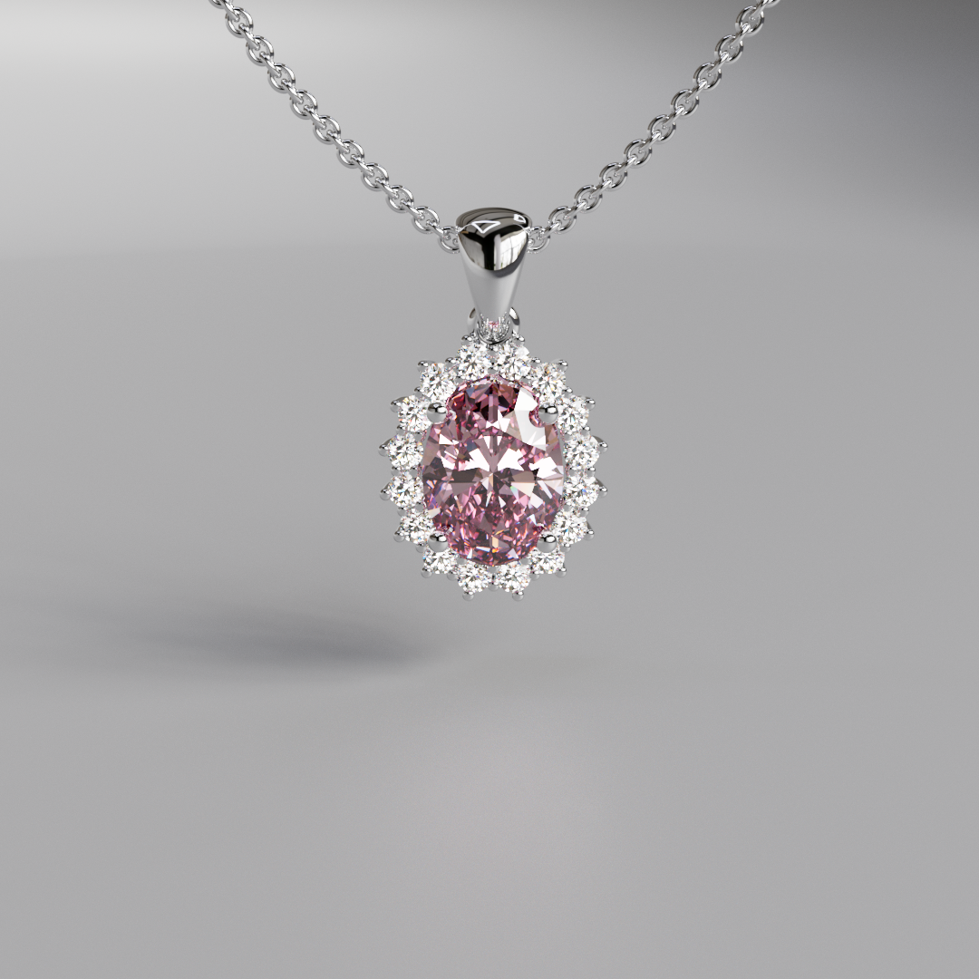 Pink Oval Diamond Halo Pendant - 1ct