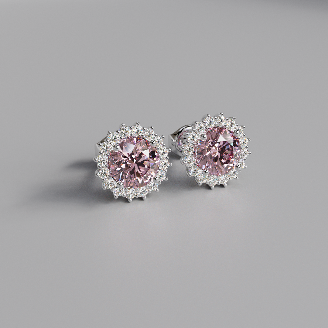Pink Round Diamond Halo Earstuds - 2.5ct